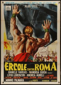 7y0580 HERCULES AGAINST ROME Italian 1p 1964 Casaro art of strongman Sergio Ciani vs entire army!