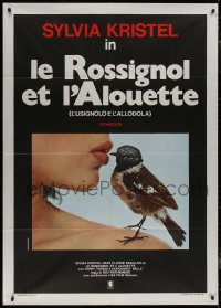 7y0589 JULIA Italian 1p 1975 Der Liebesschuler, different image of Sylvia Kristel's lips & bird!