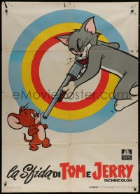 7y0595 LA SFIDA DI TOM E JERRY Italian 1p 1959 cartoon art of Tom pointing gun at Jerry, very rare!