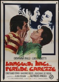 7y0596 LANGUID KISSES WET CARESSES Italian 1p 1976 art of Giovanna Ralli & Luigi Proietti, rare!