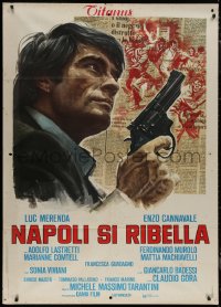 7y0611 MAN CALLED MAGNUM Italian 1p 1977 art of Luc Merenda with gun over newspaper background!