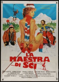 7y0655 SKI MISTRESS Italian 1p 1981 art of two guys staring at sexy naked woman on the slopes, rare!
