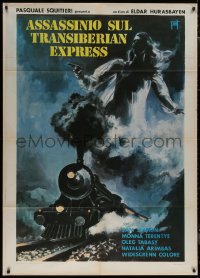 7y0673 TRANSSIBIRSKIY EKSPRESS Italian 1p 1981 cool art of ghostly woman with gun over train!