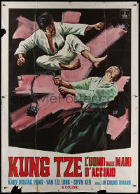 7y0425 KUNG TZE L'UOMO DALLE MANI D'ACCIAIO Italian 2p 1974 Aller art of men fighting, kung fu, rare!