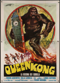 7y0460 QUEEN KONG Italian 2p 1977 fantastic art of giant ape terrorizing Big Ben in London!