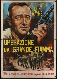 7y0463 REUNION IN FRANCE Italian 2p R1964 different Piovano art of John Wayne with gun, Jules Dassin