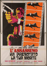7y0487 TIME TO DIE Italian 2p 1975 Le Temps de mourir, art of Bruno Cremer with gun by filmstrip!