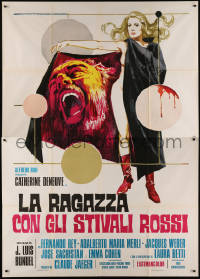 7y0495 WOMAN WITH RED BOOTS Italian 2p 1974 Juan Luis Bunuel, art of naked caped Catherine Deneuve!