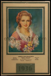 7y0112 JULES ERBIT 11x17 calendar 1936 great art portrait of pretty woman with flowers!