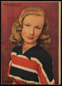 7y0062 SUNDAY NEWS magazine July 13, 1947 great cover portrait of beautiful Veronica Lake!