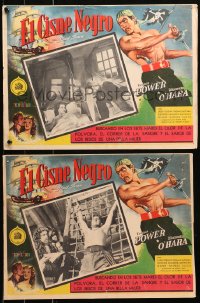 7y0152 BLACK SWAN 3 Mexican LCs R1950s border art of swashbuckler Tyrone Power & Maureen O'Hara!