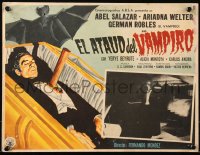7y0177 VAMPIRE'S COFFIN Mexican LC 1957 cool border art of Mexican vampire with stake in heart!