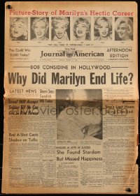 7y0037 MARILYN MONROE newspaper August 6, 1962, New York Journal American, the day after she died!