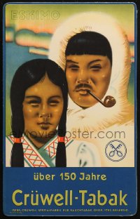 7y0046 CRUWELL-TABAK 10x15 German standee 1920s HN art of Eskimo smoking German tobacco from pipe!