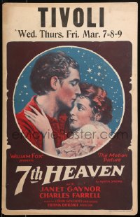 7y0184 7TH HEAVEN WC 1927 romantic art of Janet Gaynor & Charles Farrell, Frank Borzage!