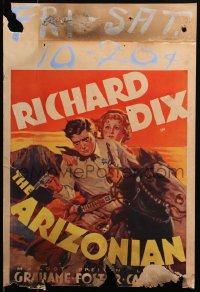 7y0189 ARIZONIAN WC 1935 cool art of cowboy Richard Dix & Margot Grahame on horseback!