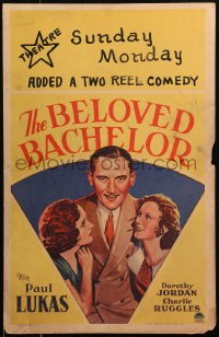 7y0198 BELOVED BACHELOR WC 1931 Paul Lukas adopts Dorothy Jordan & loves her the wrong way, rare!