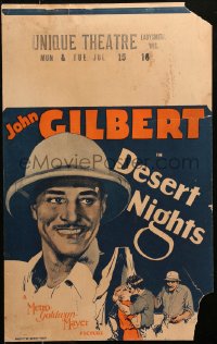 7y0230 DESERT NIGHTS WC 1929 cool art of smiling adventurer John Gilbert wearing pith helmet!