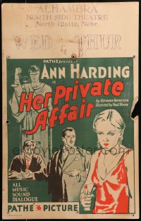 7y0259 HER PRIVATE AFFAIR WC 1929 artwork of sexy Ann Harding in courtroom charged with adultery!