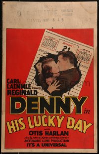 7y0261 HIS LUCKY DAY WC 1929 Reginald Denny kissing Lorayne Duval over calendar, very rare!