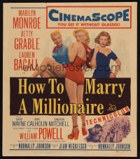7y0264 HOW TO MARRY A MILLIONAIRE WC 1953 full-length sexy Marilyn Monroe, Grable & Lauren Bacall!
