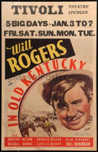 7y0265 IN OLD KENTUCKY WC 1935 great portrait of Will Rogers, plus cool horse racing art!