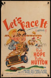 7y0275 LET'S FACE IT WC 1943 cool art of Bob Hope & Betty Hutton in jeep, songs by Cole Porter!
