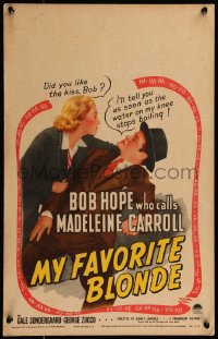 7y0287 MY FAVORITE BLONDE WC 1942 great image of Bob Hope seduced by sexy Madeleine Carroll!
