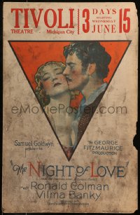 7y0291 NIGHT OF LOVE WC 1927 stone litho of gypsy Ronald Colman & pretty Duchess Vilma Banky!