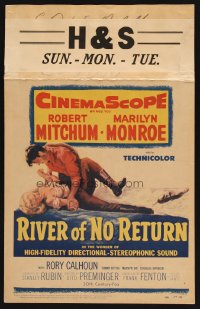 7y0299 RIVER OF NO RETURN WC 1954 great artwork of Robert Mitchum holding down sexy Marilyn Monroe!