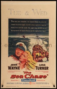 7y0304 SEA CHASE WC 1955 great artwork of sailor John Wayne & sexy Lana Turner, World War II!
