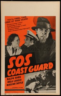 7y0308 SOS COAST GUARD WC 1942 cool art of mad scientist Bela Lugosi + photos of Ralph Byrd!