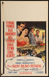 7y0312 SUN ALSO RISES WC 1957 artwork of Tyrone Power, Ava Gardner, Mel Ferrer, Errol Flynn & cast!
