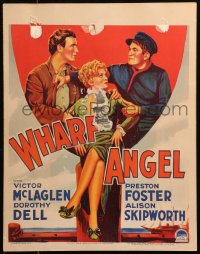 7y0328 WHARF ANGEL WC 1934 art of sexy Dorothy Dell between Victor McLaglen & Preston Foster, rare!
