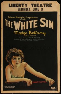 7y0329 WHITE SIN WC 1924 art of scared Madge Bellamy, pregnant w/o shipwrecked husband, ultra rare!