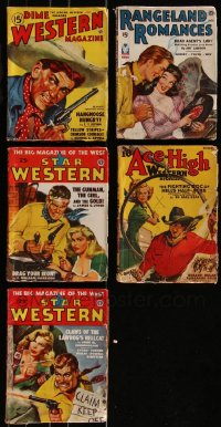 7z0575 LOT OF 5 COWBOY WESTERN PULP MAGAZINES 1940s filled with great images & articles!