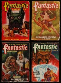 7z0586 LOT OF 4 FANTASTIC ADVENTURES PULP MAGAZINES 1948-1951 filled with great images & articles!