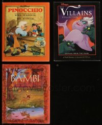7z0661 LOT OF 3 WALT DISNEY HARDCOVER BOOKS 1992-1993 Pinocchio, Bambi, The Villains Collection!