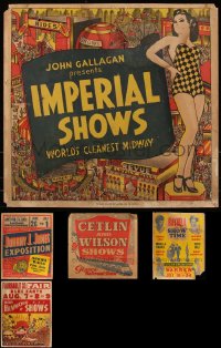 7z0004 LOT OF 5 JUMBO WINDOW CARDS 1930s-1940s cool circus & carnival images!
