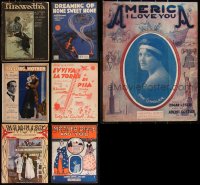 7z0431 LOT OF 7 1910S-20S 11X14 SHEET MUSIC 1910s-1920s a variety of songs with great cover art!