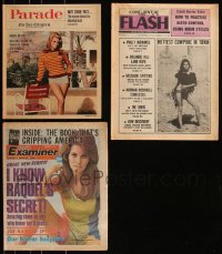 7z0009 LOT OF 3 RAQUEL WELCH MAGAZINES AND NEWSPAPER SECTIONS 1967-1978 great images & artcles!