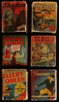 7z0644 LOT OF 6 BIG LITTLE BOOKS 1930s-1940s Shadow, Little Orphan Annie, Jaragu, Ellery Queen!
