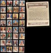 7z0203 LOT OF 32 CHARACTERS COME TO LIFE ENGLISH CIGARETTE CARDS 1930s color movie star portraits!