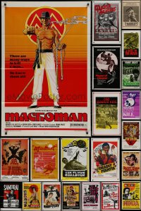 7z0096 LOT OF 36 FORMERLY TRI-FOLDED KUNG FU ONE-SHEETS 1970s-1980s cool martial arts movies!