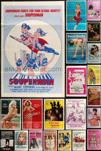 7z0093 LOT OF 51 FORMERLY TRI-FOLDED SEXPLOITATION ONE-SHEETS 1970s-1980s sexy images!