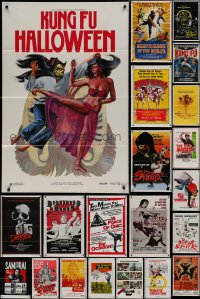 7z0097 LOT OF 32 FORMERLY TRI-FOLDED KUNG FU ONE-SHEETS 1970s-1980s cool martial arts movies!