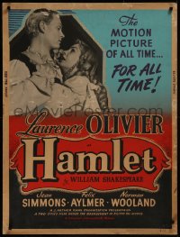 8a0147 HAMLET 30x40 R1953 Laurence Olivier in William Shakespeare classic, Best Picture winner!