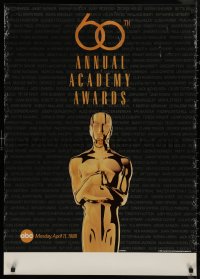 8a0736 60TH ANNUAL ACADEMY AWARDS 26x36 1sh 1988 cool image of Oscar statue!