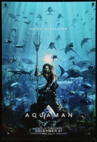 8a0753 AQUAMAN teaser DS 1sh 2018 DC, Jason Momoa in title role with great white sharks and more!