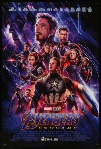 8a0755 AVENGERS: ENDGAME advance DS 1sh 2019 Marvel Comics, cool montage with Hemsworth & top cast!